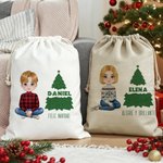 Bolsa de regalo personalizada con personaje de dibujos animados y árbol de Navidad con texto y nombre regalo navideño para niños familia y amigos
