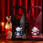 Personalized Cute Christmas Snowman PU Leather Wine Bag with Name and Handle Protective Wine Accessories Christmas Party Gift for Wine Lover