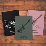 Personalised Line Art Musical Instrument Design Songwriting Journal Notebook with Name and 100 Lined Pages Birthday Music Festival Gift for Musicians