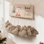 Calendrier de l'Avent en bois personnalisé avec nom et sacs en jute Cadeau de Noël pour enfants
