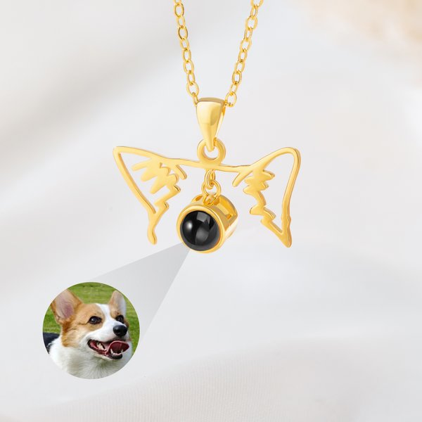 Personalizado Minimalista Orejas de Perro Gato Contorno Foto Proyección Collar Aniversario Cumpleaños Navidad Regalo para Mujeres Dueños de Mascotas