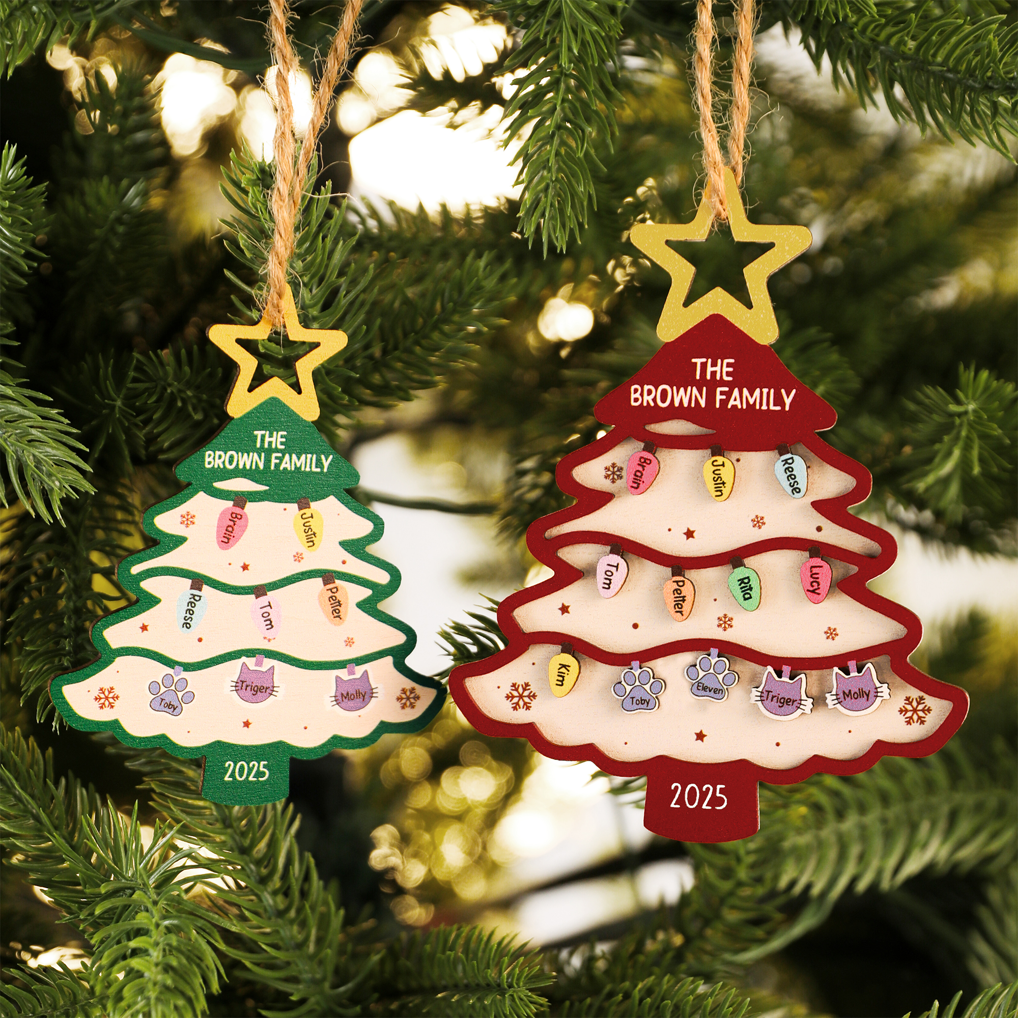 Ornement personnalisé en bois avec nom pour arbre de Noël Cadeau de Noël pour la famille et les amis