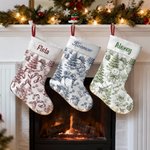 Personalised Toile De Jouy Santa Claus Reindeer Nutcracker Christmas Stocking with Name Home Decor Christmas Gift for Kids Family Friends