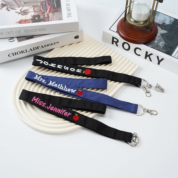 Personalized Apple Design ID Badge Lanyard with Embroidered Text Appreciation Teacher's Day Gift for Teacher