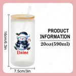 Personalized Cute Snowman 20 oz Name Glass Tumbler with Bamboo Lid and Straw Christmas Gift for Family Friends