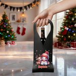 Personalized Cute Christmas Snowman PU Leather Wine Bag with Name and Handle Protective Wine Accessories Christmas Party Gift for Wine Lover