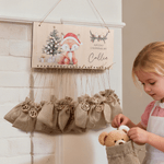 Calendrier de l'Avent en bois personnalisé avec nom et sacs en jute Cadeau de Noël pour enfants