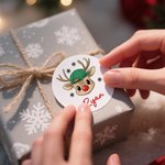 Personalized Cartoon Reindeer Waterproof Stickers Labels with Name Gift Decor Christmas Party Favors for Boys Girls