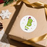 Personalized Santa Hat Green Polka Dot Initial Waterproof Stickers Labels with Name Gift Decor Christmas Party Favors for Kids
