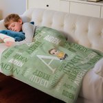 Personalized Family Word Cloud Cartoon Character Soft Throw Blanket with Name and Initial Home Decor Birthday Gift for Family Friends