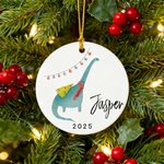 Personalized Dinosaur Christmas Theme Ceramic Ornament with Name Holiday Tree Decor Christmas Gift for Kids Boys