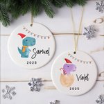 Personalized Dinosaur Christmas Theme Ceramic Ornament with Name Holiday Tree Decor Christmas Gift for Kids Boys