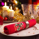 Personalized Holly Initial 100% Cotton Red Table Napkin with Name Table Decor Christmas Gift for Family Friend