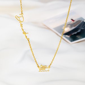 Personalized Cruise Ship Necklace with Name Dainty Jewelry Travel Birthday Anniversary Gift for Women Girls Sailors