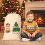 Bolsa de regalo personalizada con personaje de dibujos animados y árbol de Navidad con texto y nombre regalo navideño para niños familia y amigos