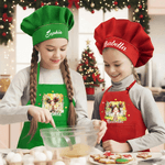 Personalised Multicolor Cute Cartoon Quirky Girl Kid Apron Chef Hat Set with Name Christmas Children's Day Birthday Gift for Girls