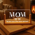 Luce notturna a LED in acrilico con titolo floreale personalizzato, 1-8 nomi, date e base in legno, regalo di Natale per la famiglia.