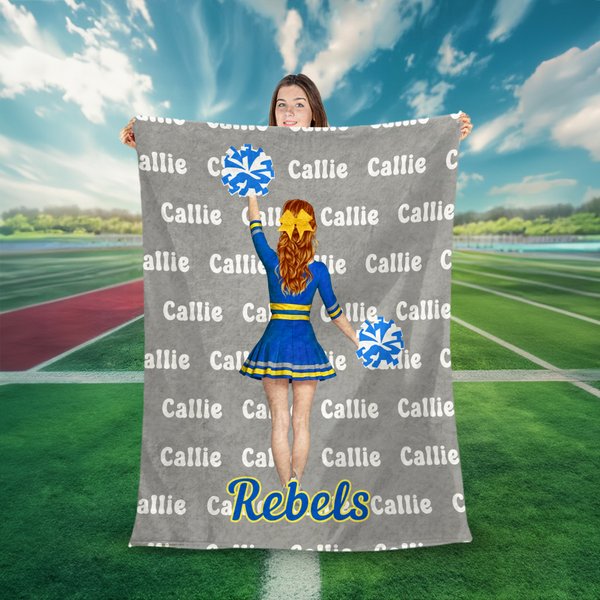 Personalised Cheerleading Cartoon Character Multicolour Soft Throw Blanket with Name Senior Night Game Day Team Gift for Cheerleaders Coaches