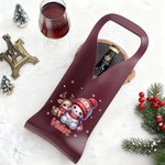 Personalized Cute Christmas Snowman PU Leather Wine Bag with Name and Handle Protective Wine Accessories Christmas Party Gift for Wine Lover