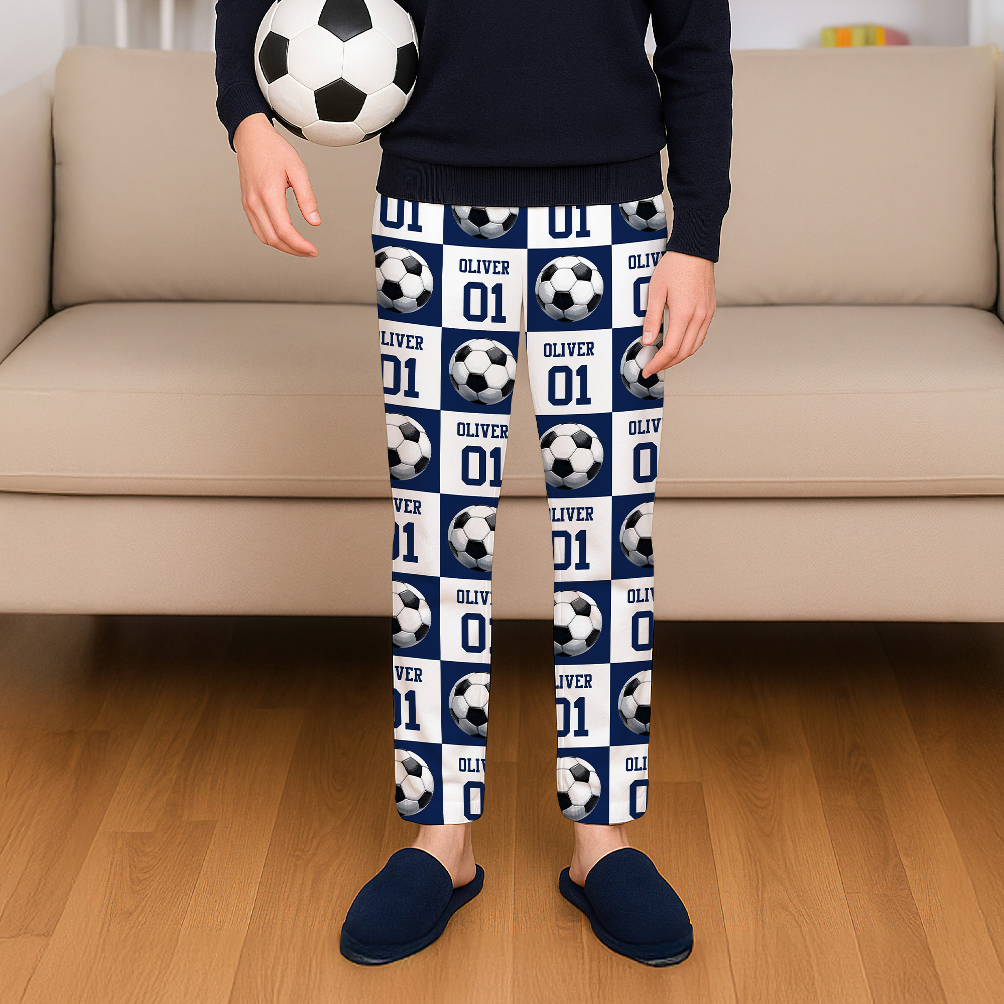 Pantalon de pyjama doux avec nom et numéro Initiale Anniversaire Cadeau de Noël pour les enfants amateurs de sport