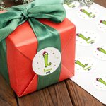 Personalized Santa Hat Green Polka Dot Initial Waterproof Stickers Labels with Name Gift Decor Christmas Party Favors for Kids
