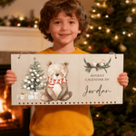 Calendrier de l'Avent en bois personnalisé avec nom et sacs en jute Cadeau de Noël pour enfants