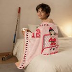 Personalized Cartoon Sport Character Soft Hooded Blanket with Name and Number Birthday Christmas Game Gift for Ice Hockey Players Lovers