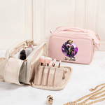 Personalized Hip-Hop Girl Teddy Bear Birthstone Large Capacity PU Leather Makeup Bag with Name Gift for Women Black Queen Hip-Hop Lovers