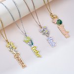 Personalized Multicolor Dainty Birth Flower Necklace with Name Birthday Anniversary Gift for Women Girls