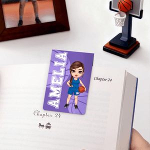 Personalized Cartoon Character Basketball Magnetic Bookmark Clip with Name and Number Birthday Christmas Gift for Basketball Lovers Bookworms