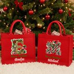 Personalized Merry Christmas Cute Elf Large Red Jute Tote Bag with Name and Initial Christmas Festival Party Gift for Kids