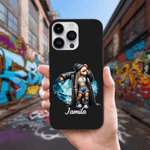 Custodia personalizzata Hip-Hop Bear Birthstone per iPhone con nome Regalo di Natale e compleanno per le donne amanti dell'Hip-Hop