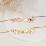 Personalisierte Name Geburt Blume Halskette mit Geburtsstein Jahrestag Geburtstag Geschenk für Frau