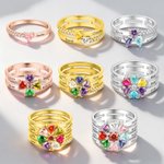 Anello personalizzato con cuore, assortimento di 1-8 pietre di nascita e nomi incisi, regalo di compleanno, anniversario e fidanzamento per le donne.