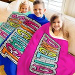 Personalised Multicolor Dalmatian Dot Doodle Letter Soft Throw Blanket with Name Home Decor Birthday Christmas Gift for Kids Family