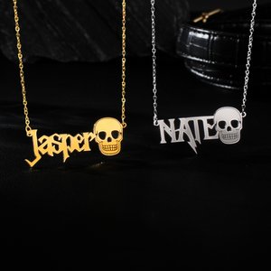 Personalized Skull Metal Rock Necklace with Name Stylish Jewellery Birthday Christmas Gift for Rockers Gothic Lovers