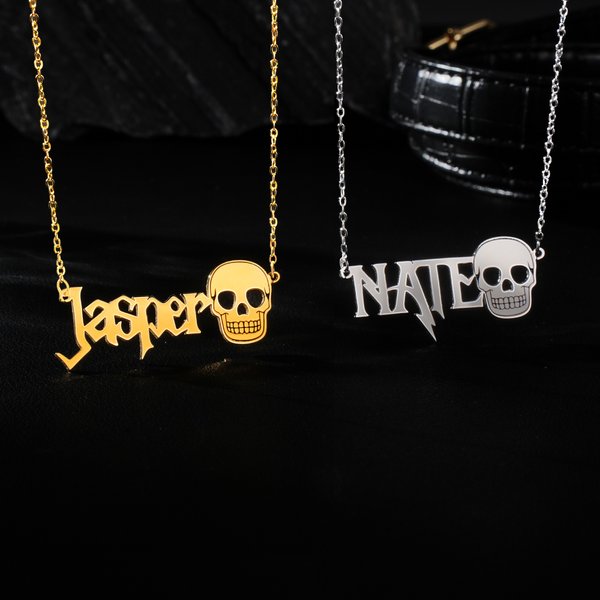 Personalizado Cráneo Metal Rock Collar con Nombre Elegante Joyería Cumpleaños Navidad Regalo para Rockeros Gótico Amantes