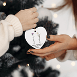 Personalized Birth Flower Heart Round Ceramic Ornament with Name Tree Decor Christmas Gift for Family Sister