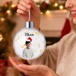 Personalized Gold Ribbon Photo Christmas Ball Ornament with Name Home Decor Christmas Gift for Family Friends