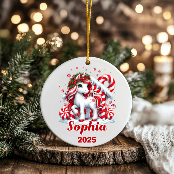 Personalized Christmas Fantasy Unicorn Ceramic Ornament with Name and Year Holiday Tree Decor Christmas Gift for Kids Boys