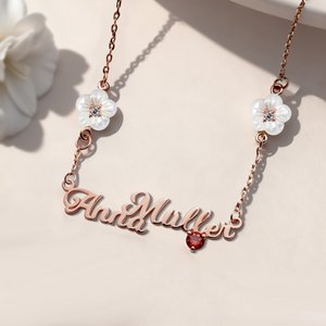 Personalized Shell Flower Birthstone Necklace with Name Dainty Jewellery Birthday Anniversary Christmas Gift for Women