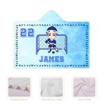 Personalized Cartoon Sport Character Soft Hooded Blanket with Name and Number Birthday Christmas Game Gift for Ice Hockey Players Lovers