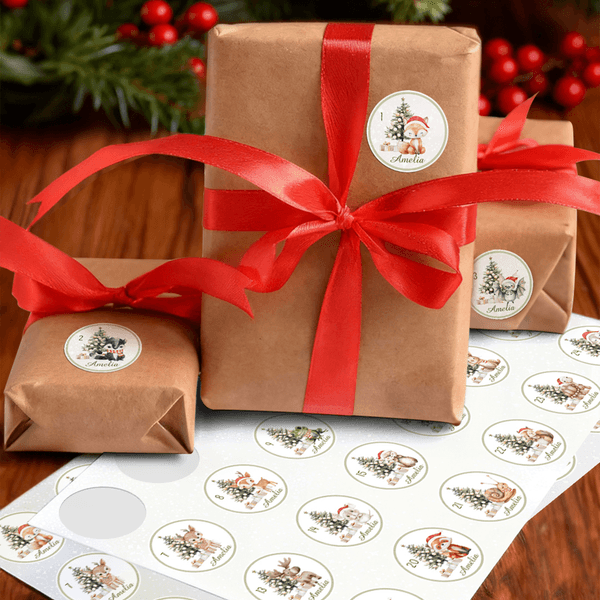 Personalized Cute Cartoon Forest Animals Christmas Countdown Waterproof Stickers with Name Gift Decoration Christmas Gift for Boys Girls