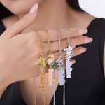 Personalized Multicolor Dainty Birth Flower Necklace with Name Birthday Anniversary Gift for Women Girls