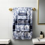Personalised Toile De Jouy Face Hand Bath Towel Set with Letters and Name Dining Room Bathroom Home Decor Gift for New Home Family Couples
