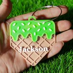 Personalized Baseball Dripping Ice Cream Bag Tag Keychain with Name Team Birthday Gift for Baseball Enthusiasts