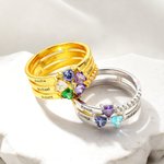 Anello personalizzato con cuore, assortimento di 1-8 pietre di nascita e nomi incisi, regalo di compleanno, anniversario e fidanzamento per le donne.