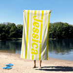 Personalized Multicolour Retro Stripes Quick Dry Beach Towel with Name Summer Vacation Travel Pool Beach Party Birthday Gift for Family Friends