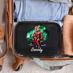 Personalized Hip-Hop Girl Teddy Bear Birthstone Large Capacity PU Leather Makeup Bag with Name Gift for Women Black Queen Hip-Hop Lovers