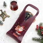 Personalized Cute Santa Claus PU Leather Protective Wine Bag with Name and Handle Christmas Party Gift for Wine Lovers